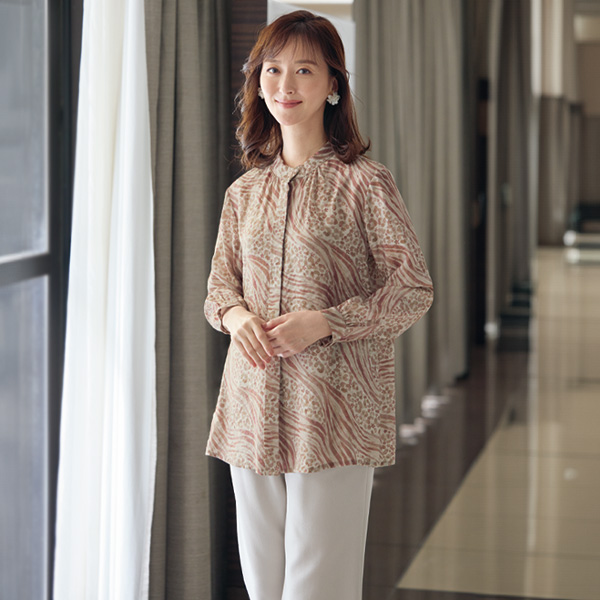 総プリントジャカードブラウス 大きいサイズ M L LL 3L
