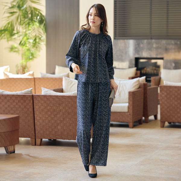 ツイード調プリントジャージーパンツ