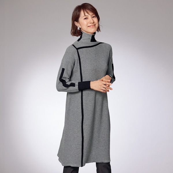 配色デザインニットワンピース