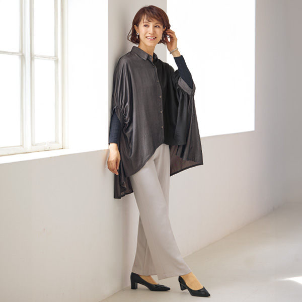 配色ビッグシャツチュニック