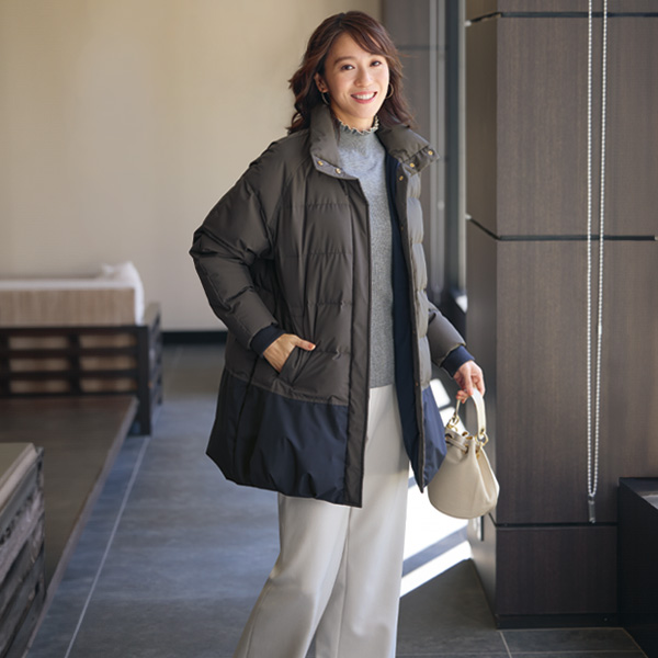 配色切替えダウンコート