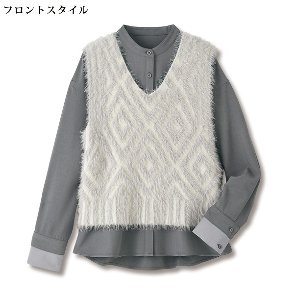 配色カフスデザインブラウス