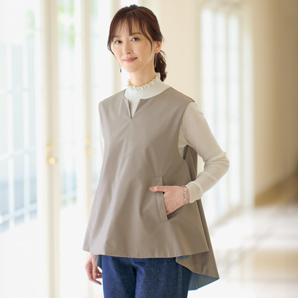表裏配色キーネックフレアベスト