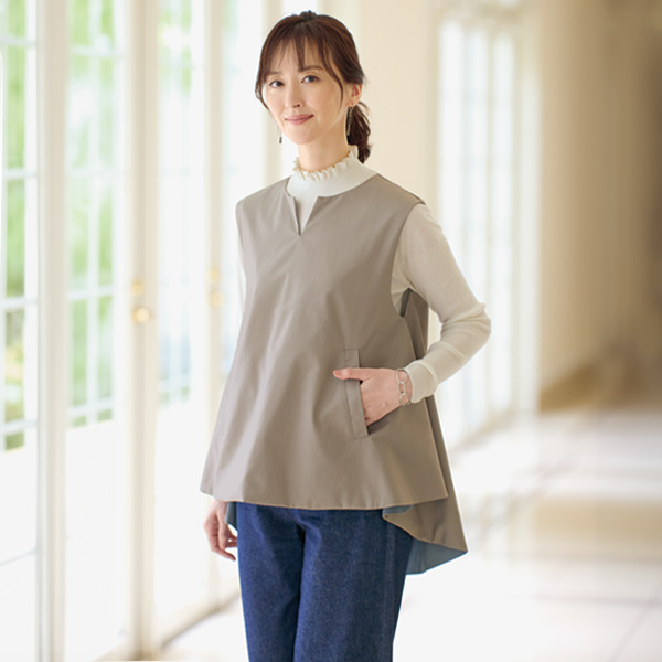 表裏配色キーネックフレアベスト