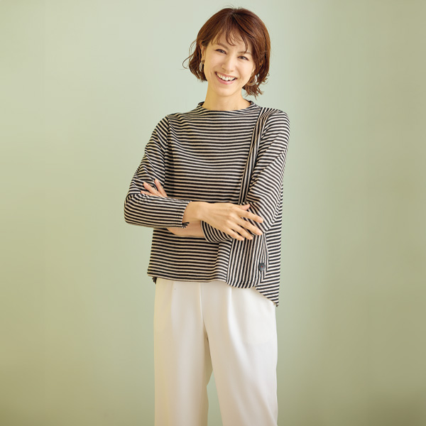 ボーダー切替えデザインカットソー