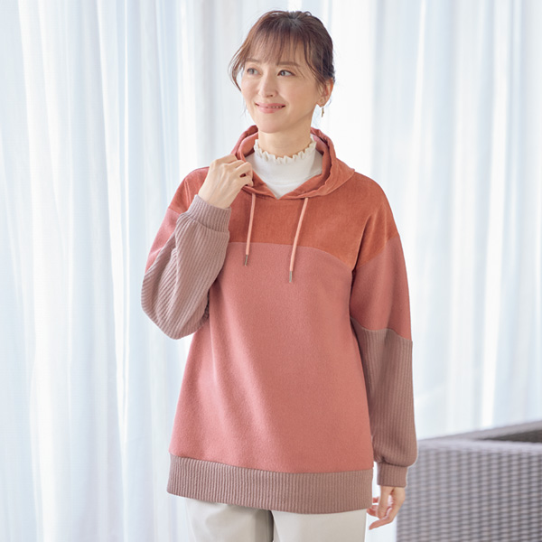 異素材切替えパーカープルオーバー