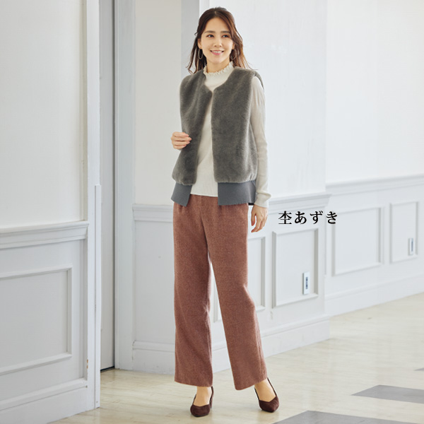 ツイード表起毛セミワイドパンツ 大きいサイズ M L LL 3L
