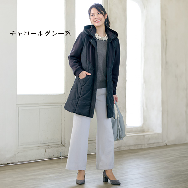 蓄熱中わた×裏起毛切替えコート