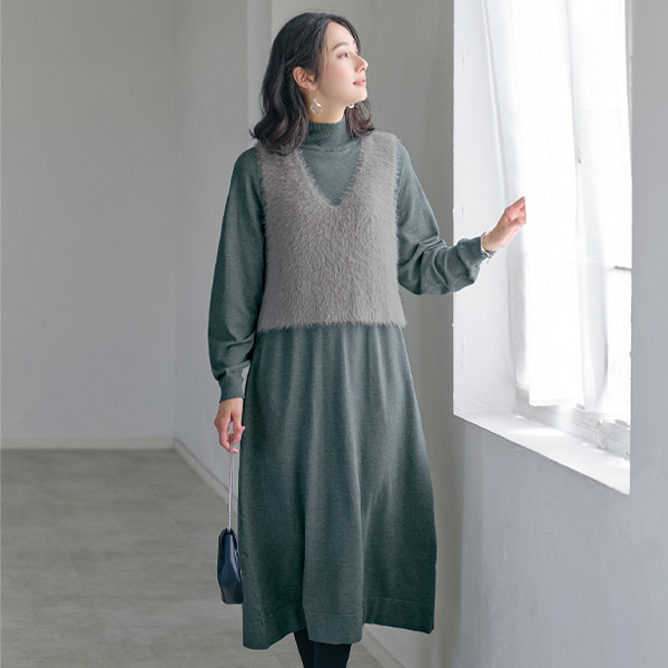 ベスト＆ワンピースニットセット