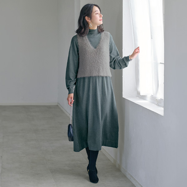 ベスト＆ワンピースニットセット