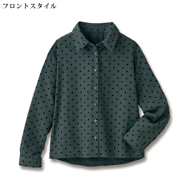 フロッキードットシャツブラウス