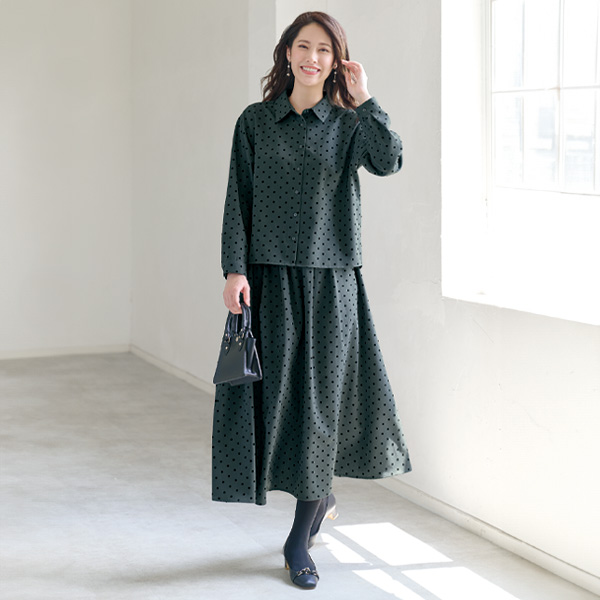 フロッキードットギャザースカート