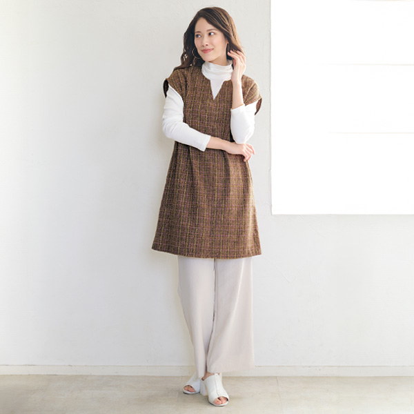 チェック柄ツイードチュニック