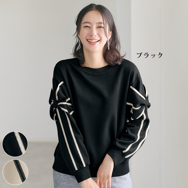 リボンデザイン袖プルオーバー