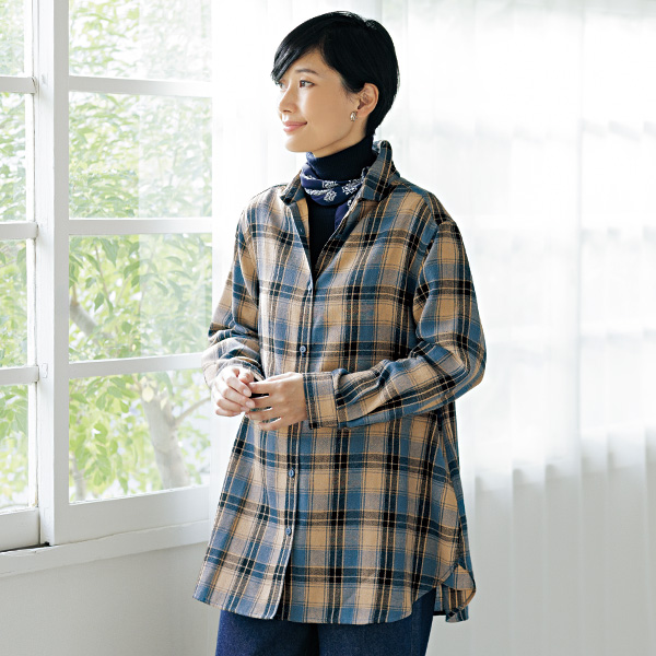 チェック柄ゆったりシャツチュニック