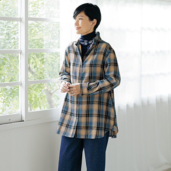 チェック柄ゆったりシャツチュニック