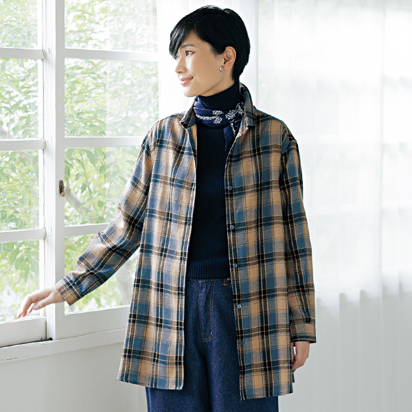 チェック柄ゆったりシャツチュニック