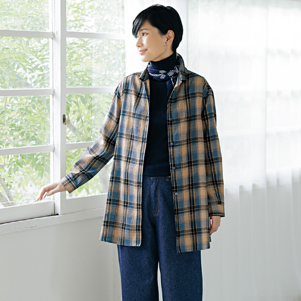 チェック柄ゆったりシャツチュニック