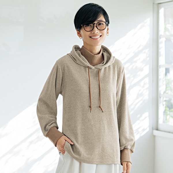 重ね着風デザインパーカープルオーバー