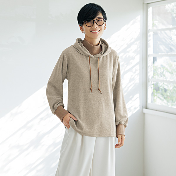 重ね着風デザインパーカープルオーバー