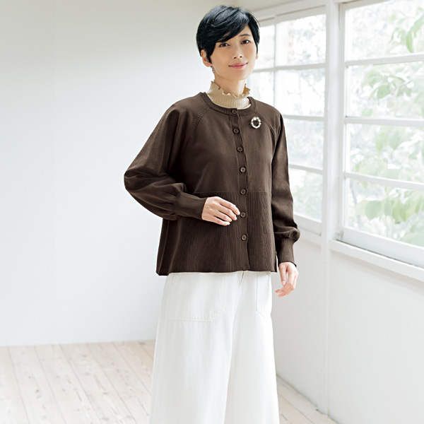 編み柄切替えニットカーディガン