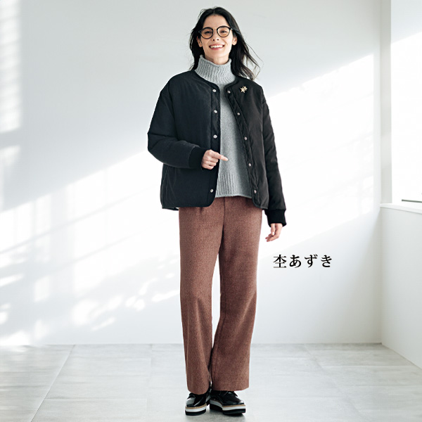 ツイード表起毛セミワイドパンツ 大きいサイズ M L LL 3L