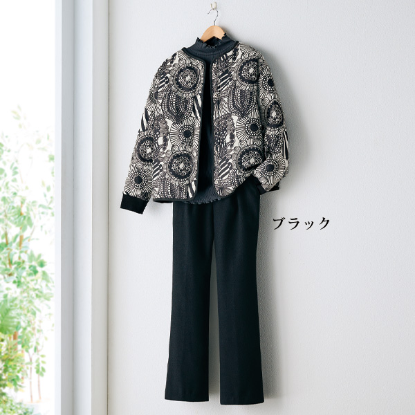 ツイード表起毛セミワイドパンツ 大きいサイズ M L LL 3L