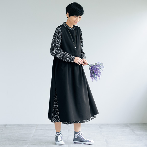 イスタイーレ サイドオープン エプロン風ワンピース ista-ire