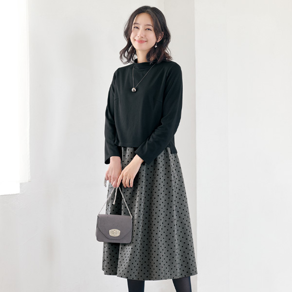 水玉プリントドッキングワンピース