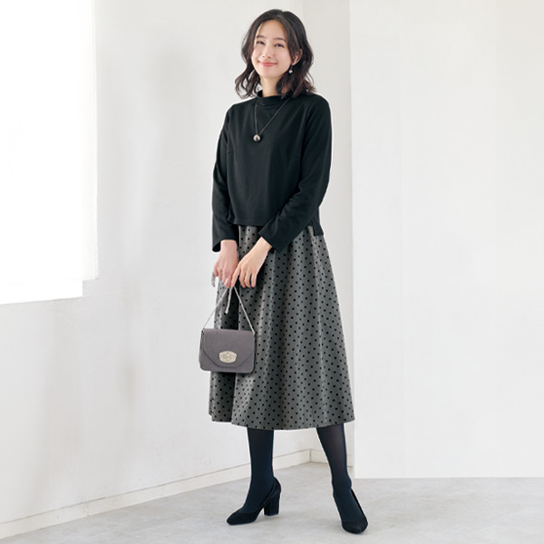 水玉プリントドッキングワンピース