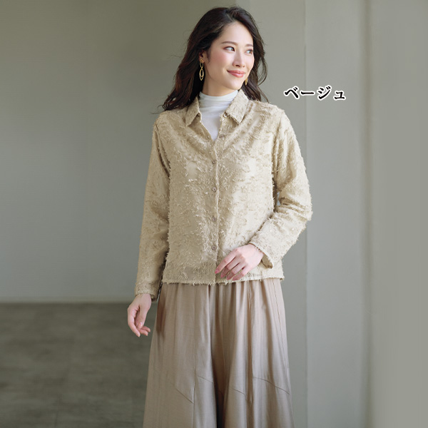 フリンジジャカードシアーブラウス
