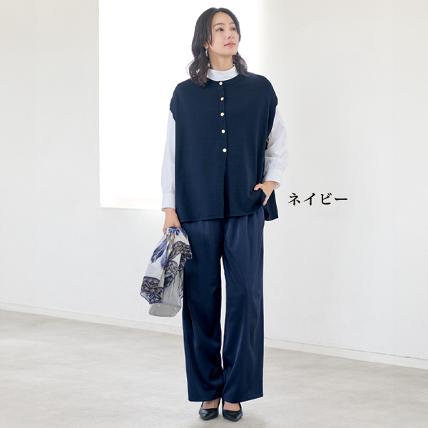 サテン素材ワイドパンツ 大きいサイズ M L LL 3L