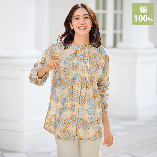 コットンプリントシャツチュニック