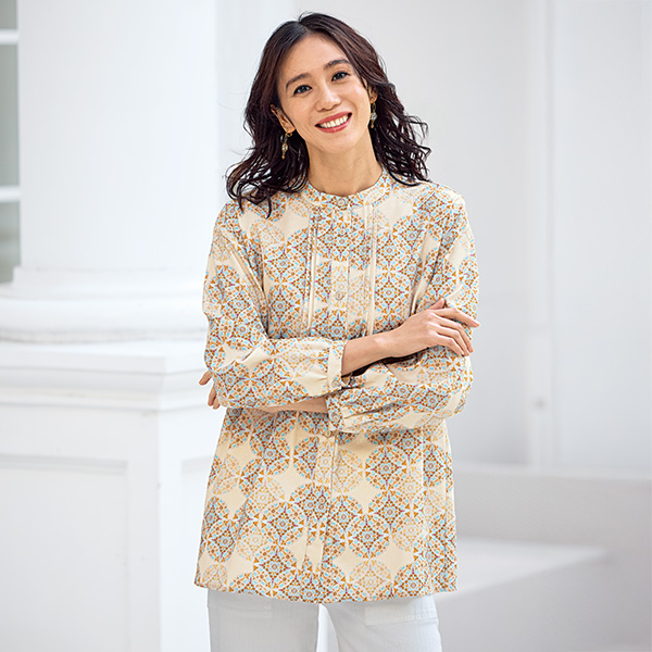 コットンプリントシャツチュニック