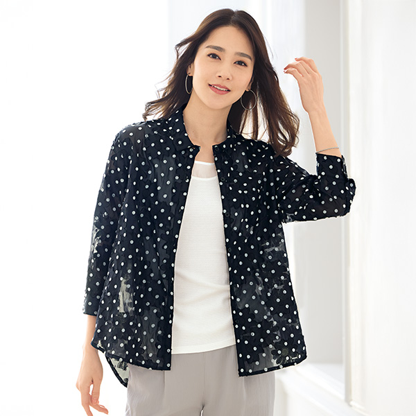 花柄ジャカード水玉フロッキーブラウス