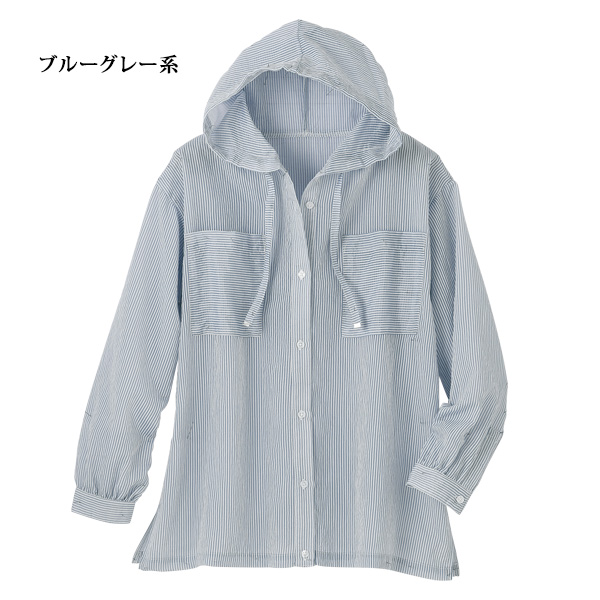 シアーストライプ フーディシャツ