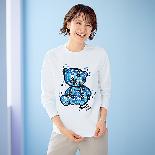 ベアー＆フラワー刺しゅうＴシャツ