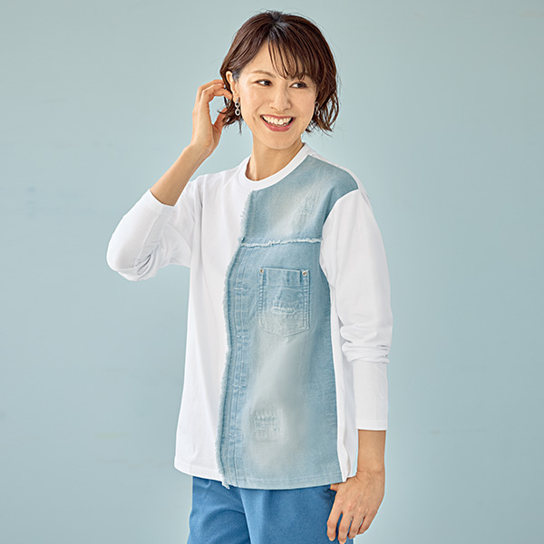 デニム切替えプルオーバー