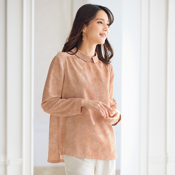 ジャカード織ロング丈ブラウス