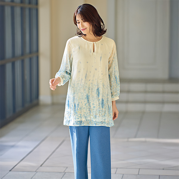 パネルプリントシフォンチュニック