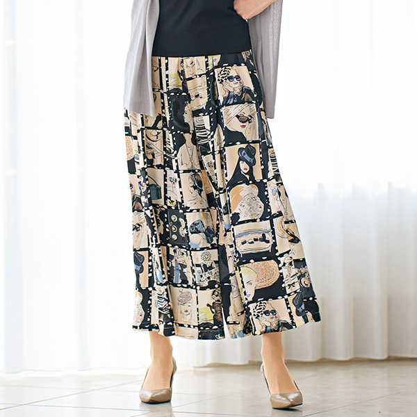 シネマ柄プリントフレアパンツ