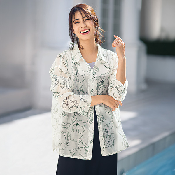 フロッキーフラワープリントシャツ