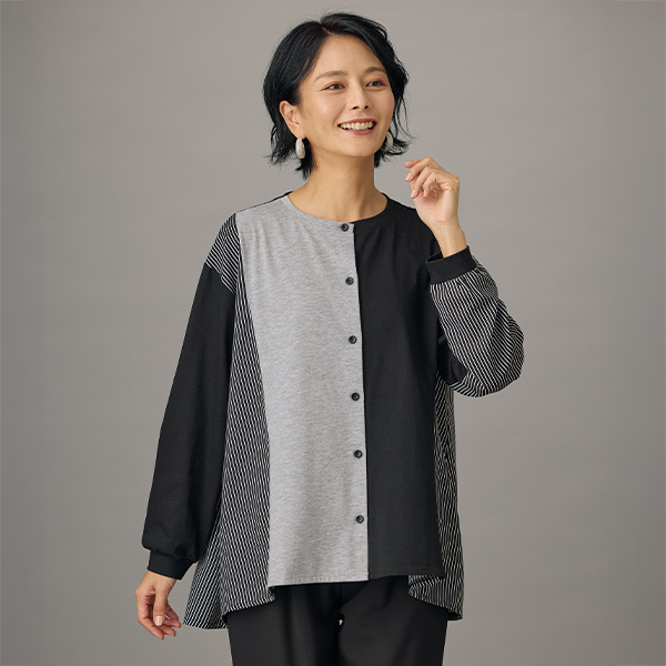 異素材切替えブラウス