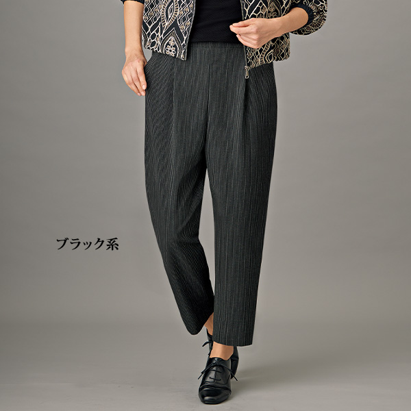 尾州織縞柄サッカー素材コクーンパンツ 大きいサイズ M L LL 3L