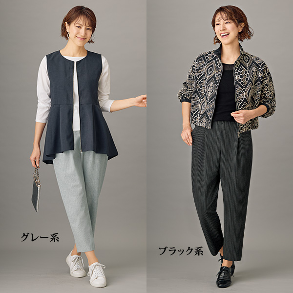 尾州織縞柄サッカー素材コクーンパンツ 大きいサイズ M L LL 3L