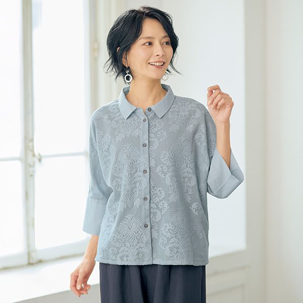 アンティーク調レース2枚仕立てシャツ