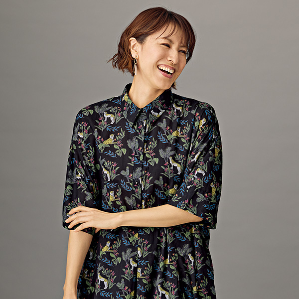 綿100％サファリ柄ワンピース