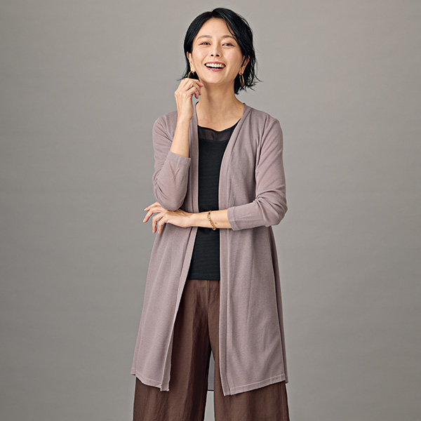 後ろシフォン切替えカットソーカーディガン