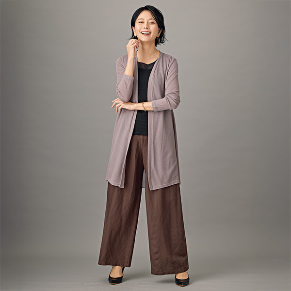 後ろシフォン切替えカットソーカーディガン