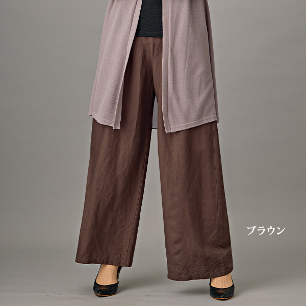 麻混ワイドパンツ 股下62cm 大きいサイズ M L LL 3L